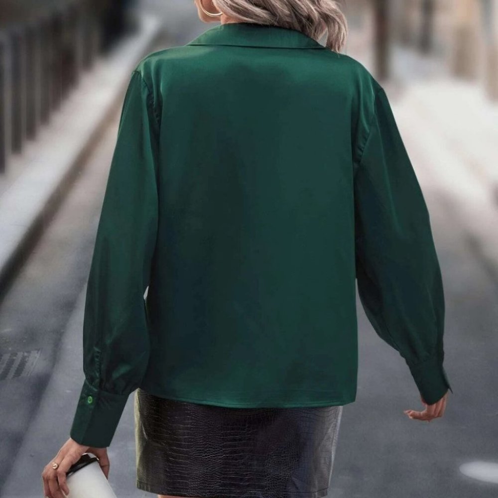 Green Preppy Womens draped neckline Blouse - Picture 3 of 5
